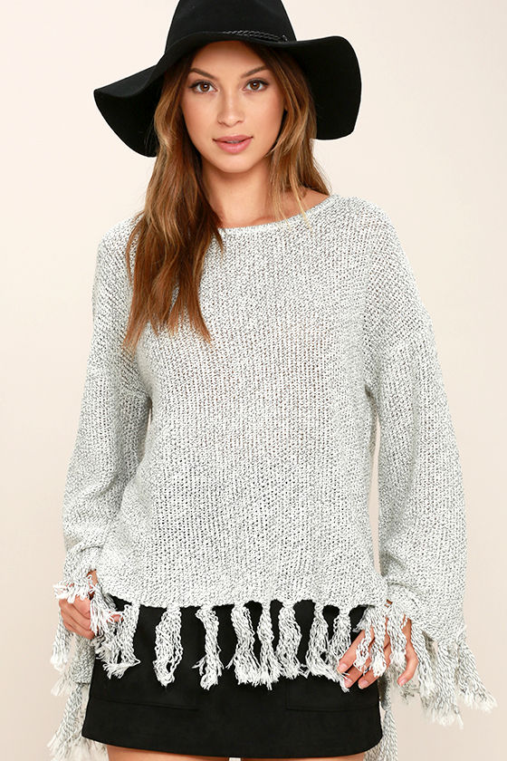 grey fringe sweater
