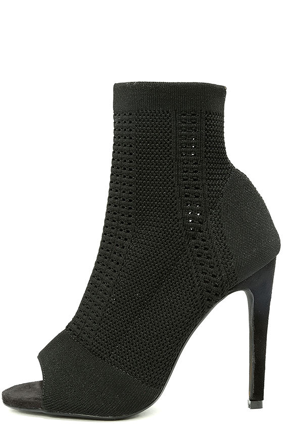 black peep toe heel booties