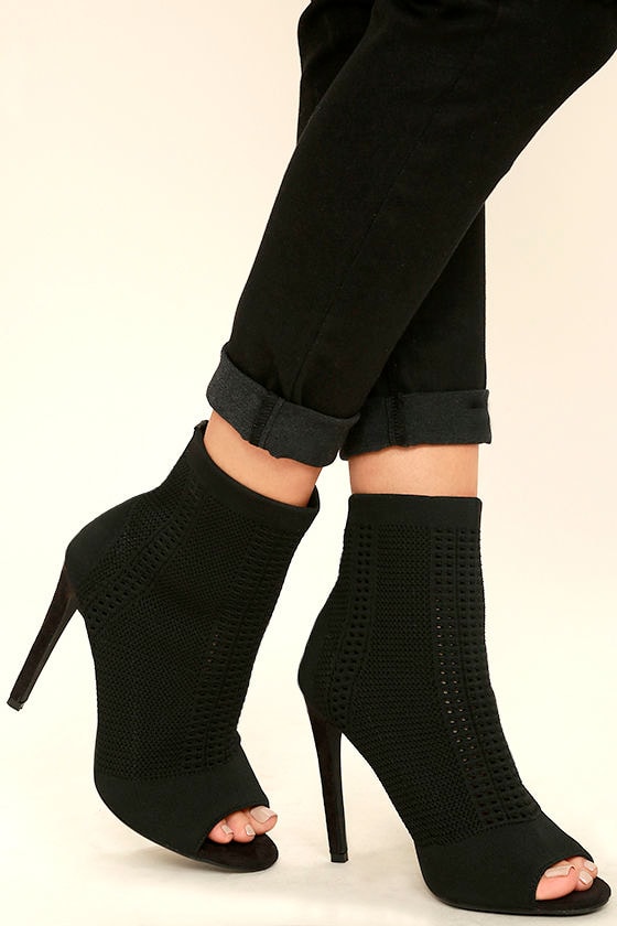 black boot heels open toe