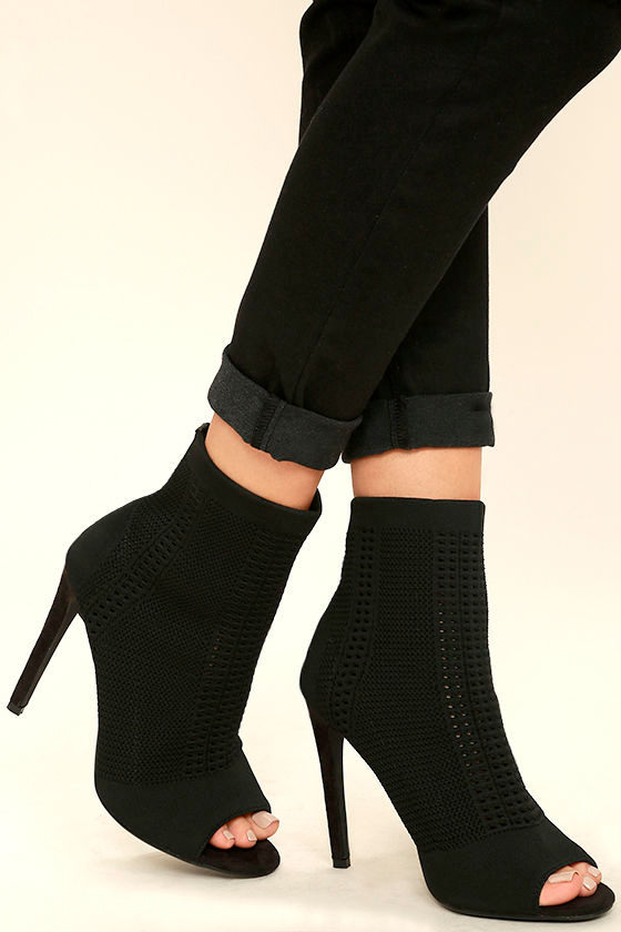 Cosmia Black High Heel Peep-Toe Booties 2