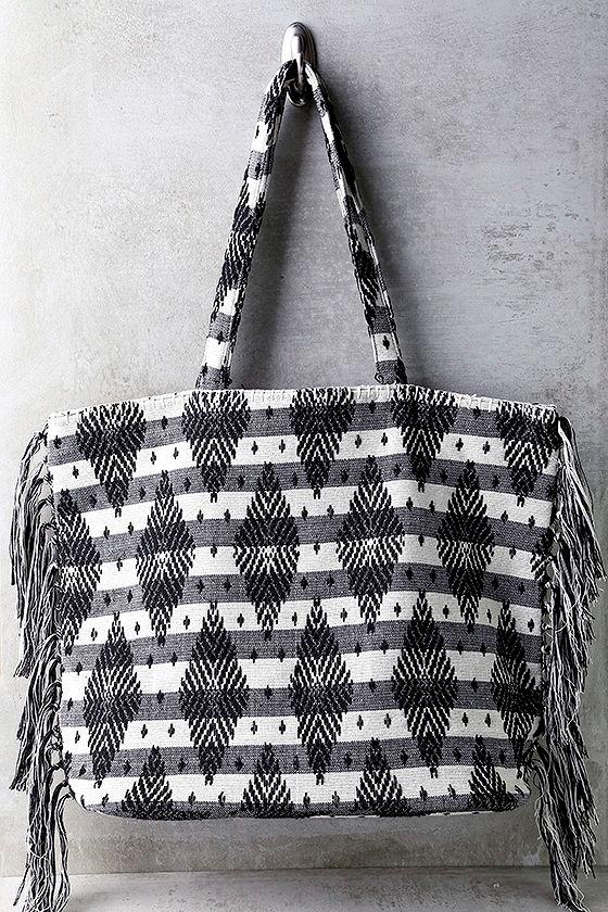 Amuse Society Runaway Tote Black and White Tote Striped Tote 54.