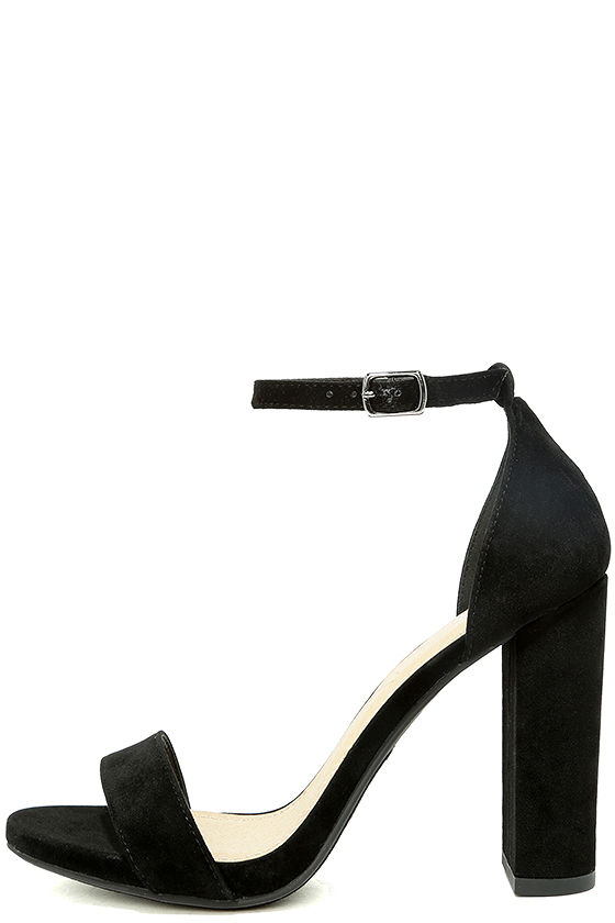 black velvet block heels