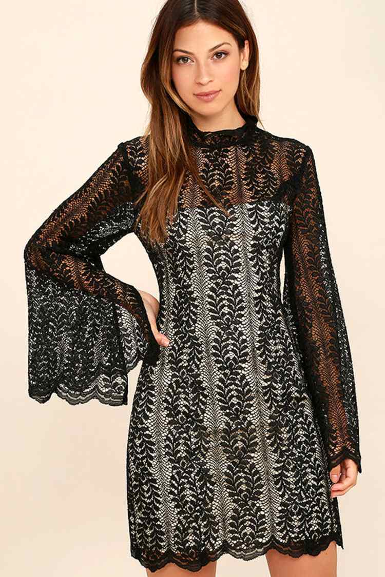 Keepsake Uptown - Black Lace Dress - Bell Sleeve Dress - Sheath Dress -  $180.00 - Lulus