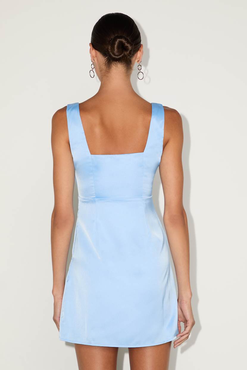 Light Blue Satin Dress - Square Neck Dress - Cute Mini Dress - Lulus