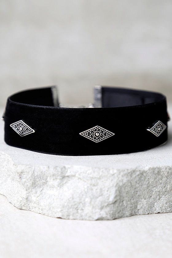 Book of Shadows Silver and Black Velvet Choker Necklace 2