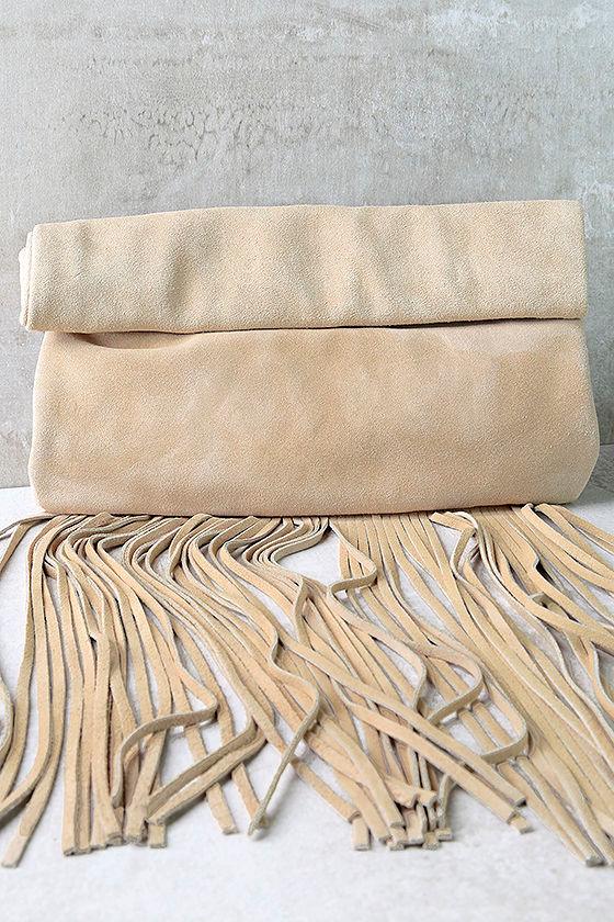 Quinn Fringe Loop Clutch Beige main image 1