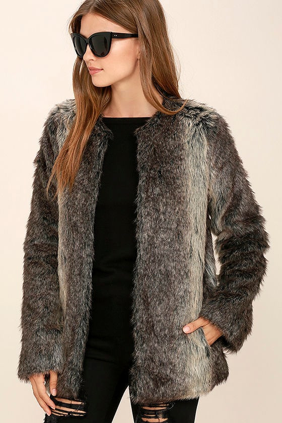 Jack by BB Dakota Womens Faux Fur Coat 