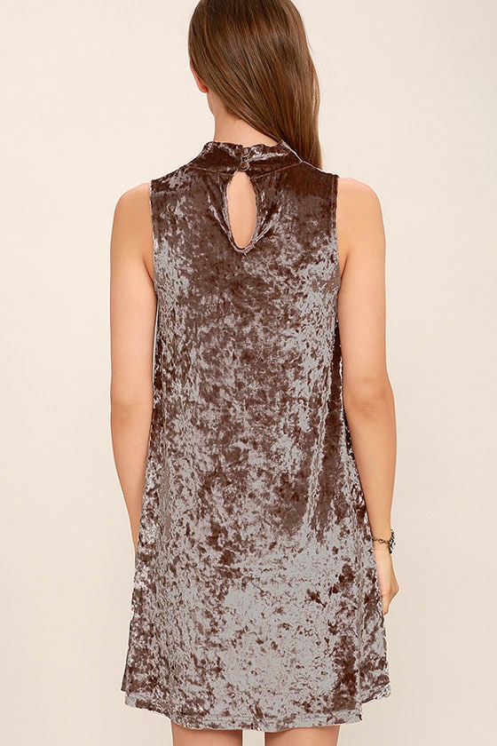 Chic Taupe Swing Dress - Velvet Dress - Mock Neck Dress - $48.00