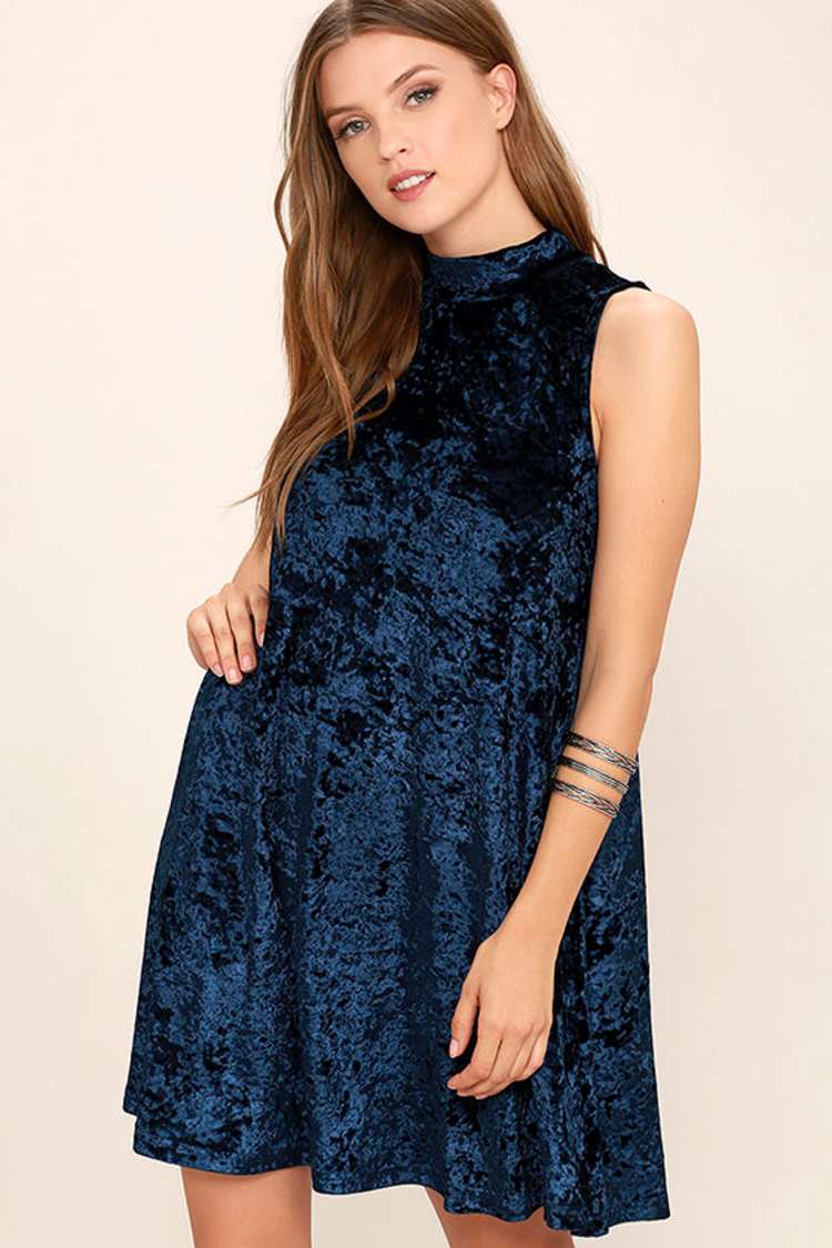 blue velvet swing dress Banned Date Night Velvet Swing Dress in Navy – Retro Glam