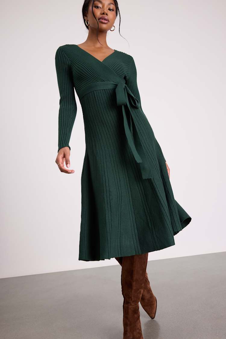 green emerald velvet dress Feeling Your Best Emerald Green Sweater Dress – Shop the Mint main image 0