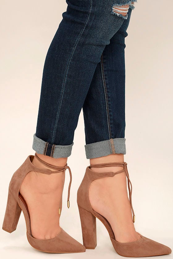 taupe lace up heels