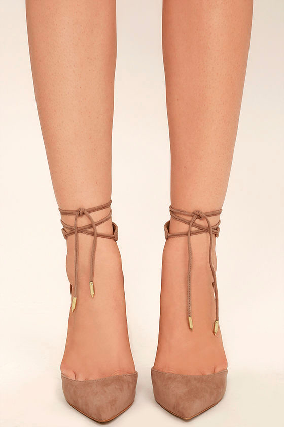 Angela Taupe Suede Lace-Up Heels 2