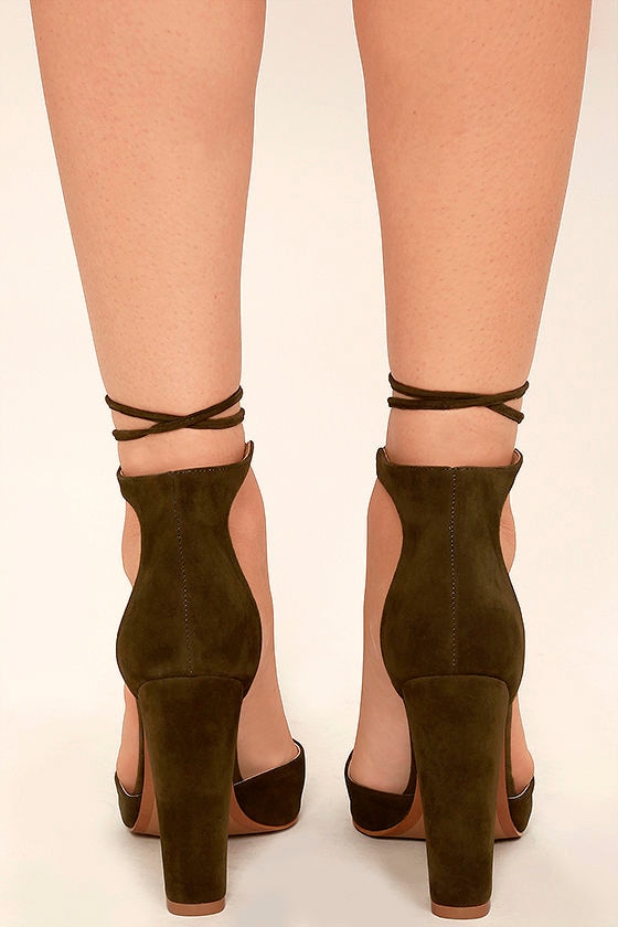 Sexy Olive Heels - Olive Vegan Suede Pumps - Lace-Up Heels - $32.00