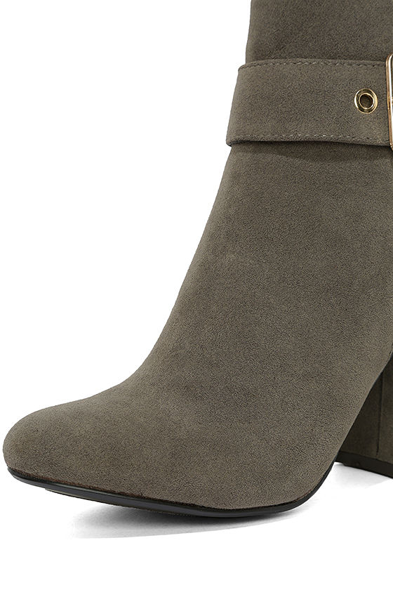 Chic Grey Suede Booties - High Heel Booties - Flare Heel Boots - $40.00