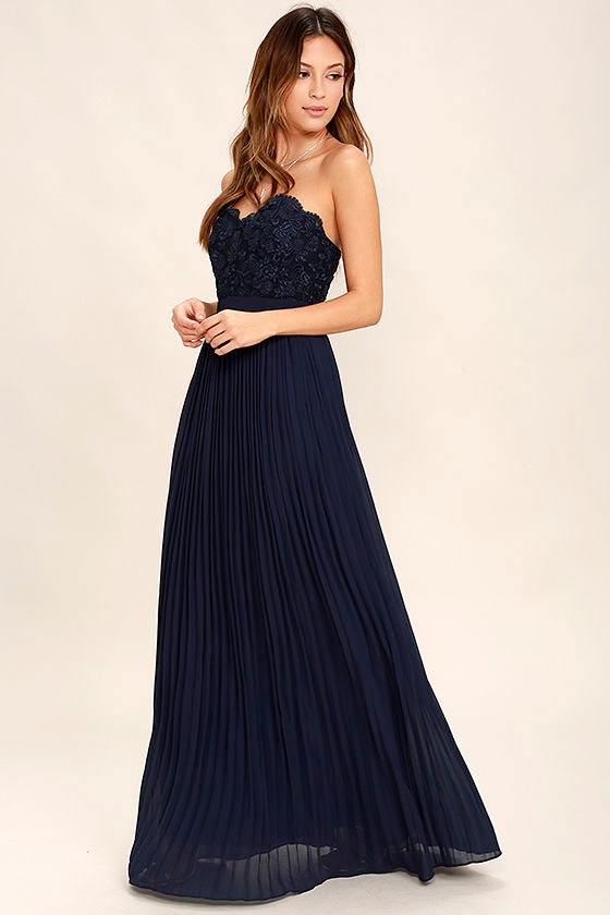 Lovely Navy Blue Maxi Dress Strapless Maxi Dress Lace Maxi Dress
