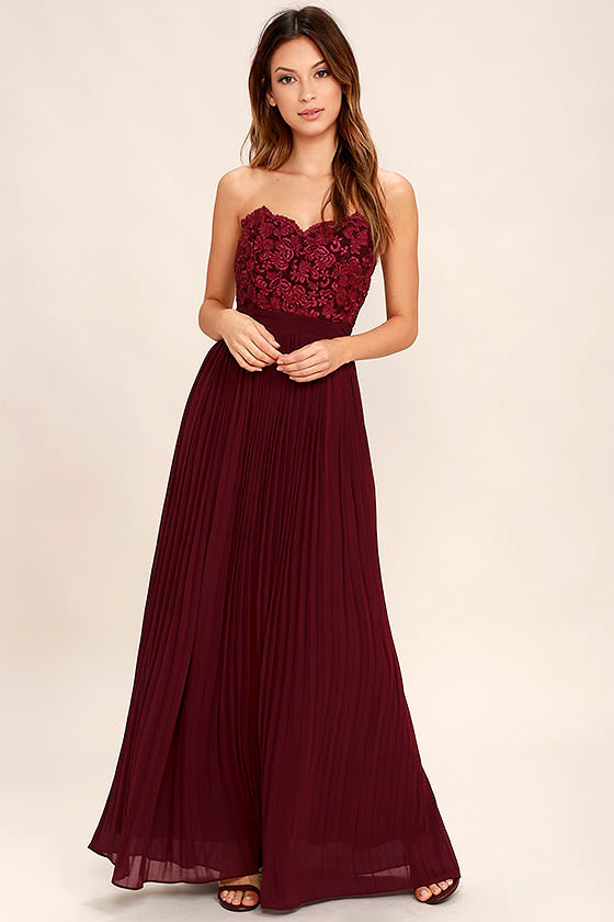 Style Too Good Strapless Mesh Maxi Dress Burgundy