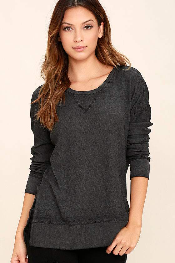 Cute Charcoal Grey Top Long Sleeve Top Thermal Top 48.00 Lulus
