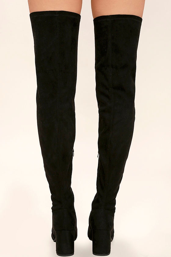 Sexy Black Boots - Thigh High Boots - Black Vegan Suede Boots - $39.00
