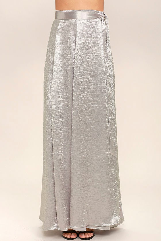 Chic Silver Skirt - Satin Skirt - Maxi Skirt - $62.00