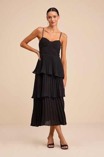 Cascading Crush Black Tiered Bustier Midi Dress 2