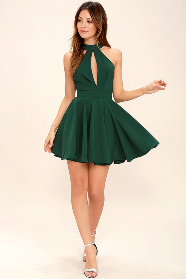 Sexy Forest Green Dress - Skater Dress - Fit-and-Flare Dress - $54.00 -  Lulus