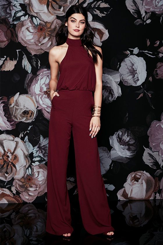 Chic Wine Red Jumpsuit Red Halter Jumpsuit Wide Leg Jumpsuit Lulus