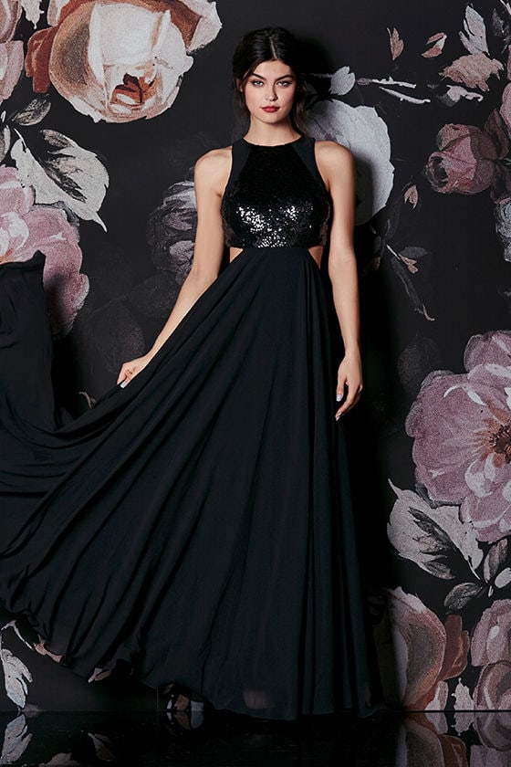 Stunning Sequin Dress - Black Maxi Dress - Cutout Maxi Dress - $84.00