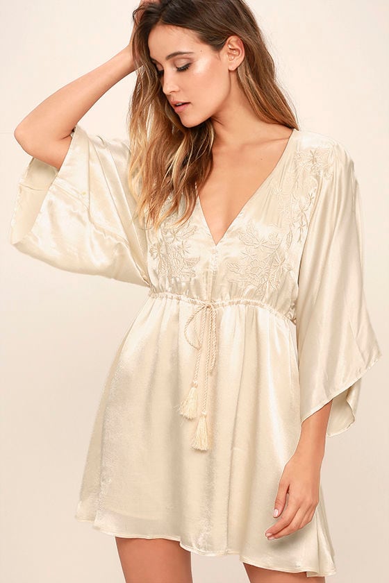 beige satin gown