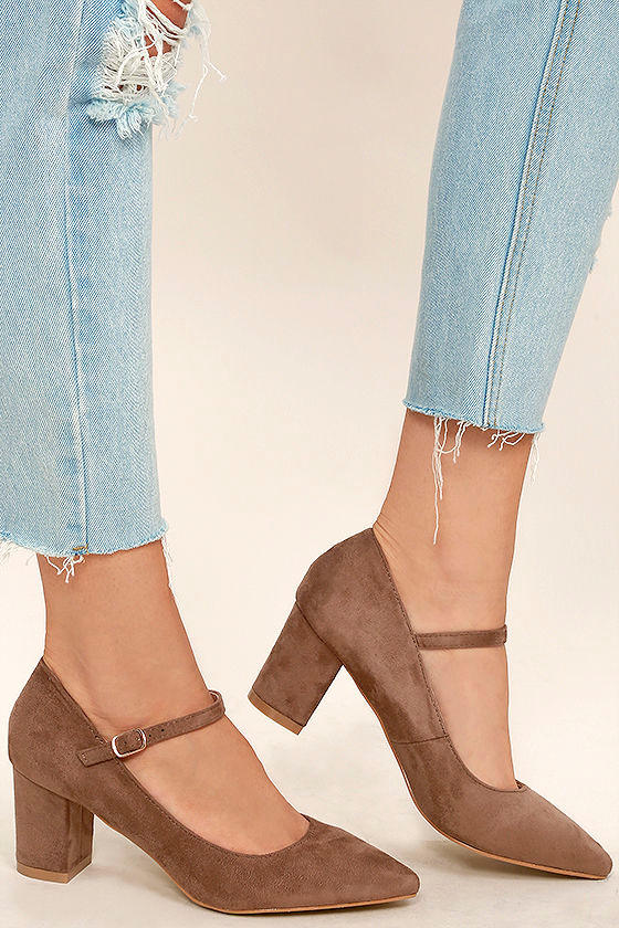 Classic Taupe Heels Vegan Suede Heels Block Heels 30.00 Lulus