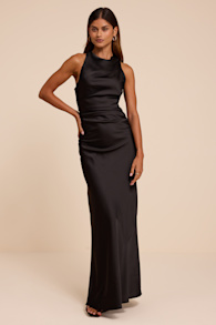 Effortlessly Sensational Black Satin Backless Maxi Dress 2