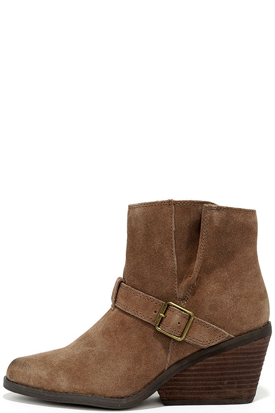 Very Volatile Melina Light Brown Suede Leather Wedge Booties 1