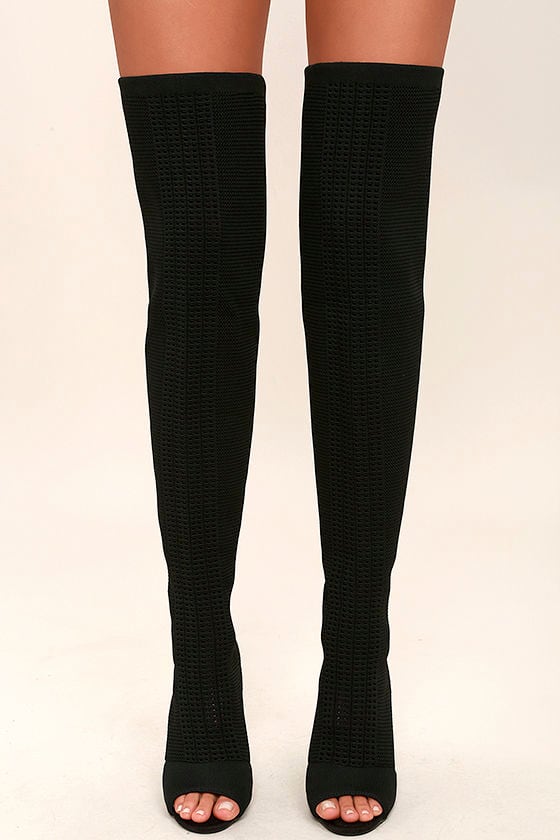 flat knitted thigh high boots