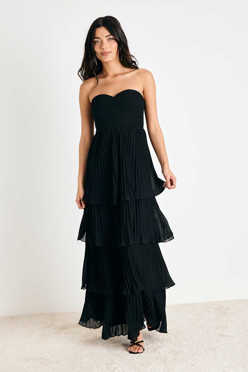 best dresses for hourglass figure Black Tiered Midi Dress main image 1