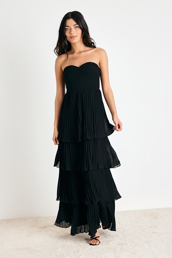 Seriously Sensational Black Strapless Tiered Maxi Dress 2