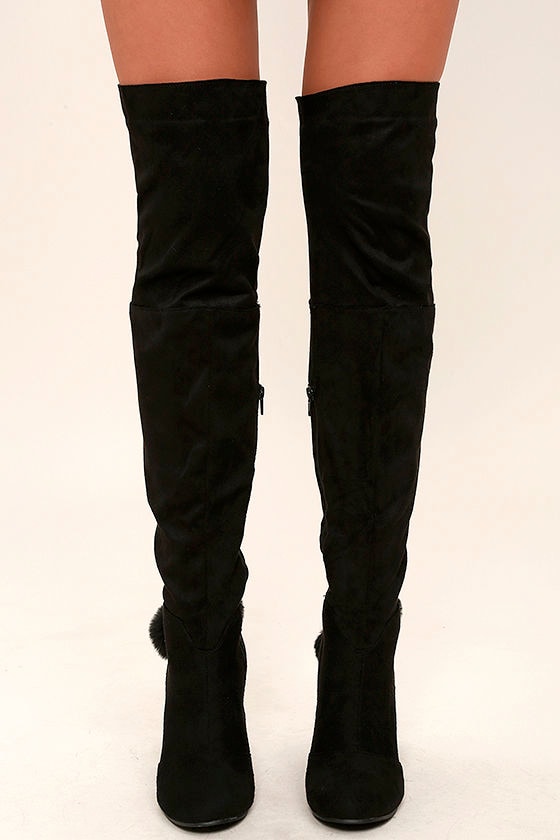 black stretch suede over the knee boots