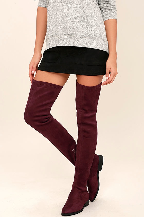 burgundy high boots