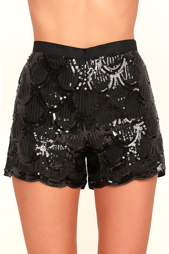 Cute Black Shorts - Sequin Shorts - High-Waisted Shorts - $58.00