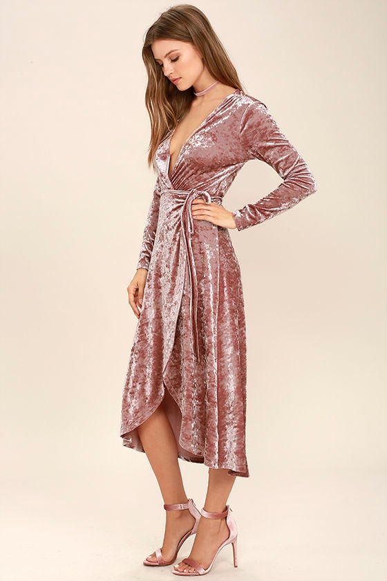 Stunning Blush Dress Velvet Dress Wrap Dress Midi Dress 74.00