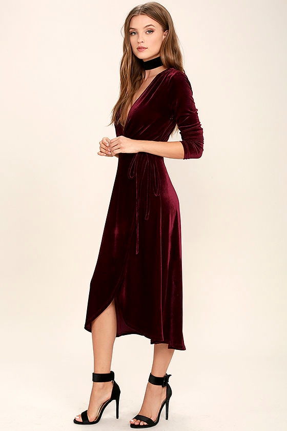 long sleeve velvet wrap dress