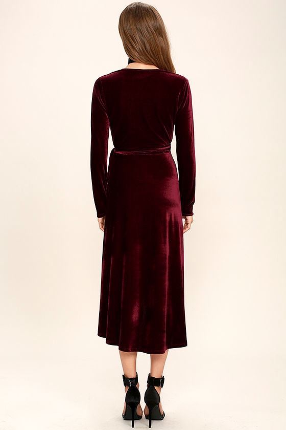 12726 Burgundy Wrap Collar Dress main image 1