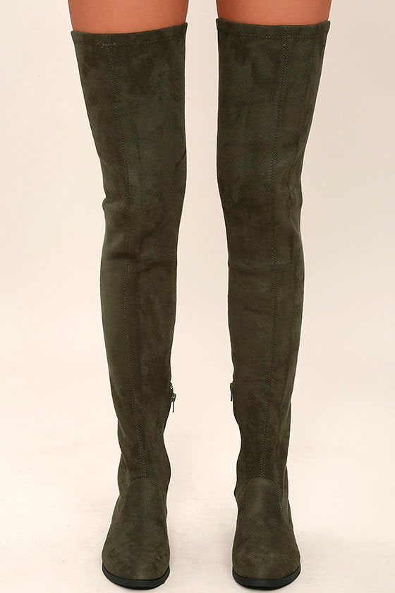 LFL Rank Army Green Suede Thigh High Boots