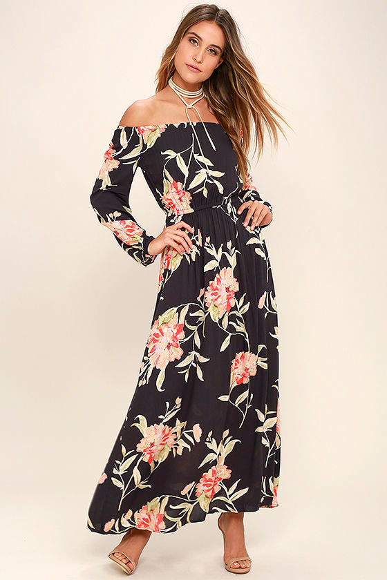 Billabong Crystal Ball Maxi - Off-the-Shoulder Maxi - Washed Black ...