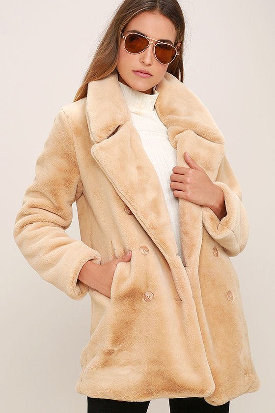 long tan faux fur coat