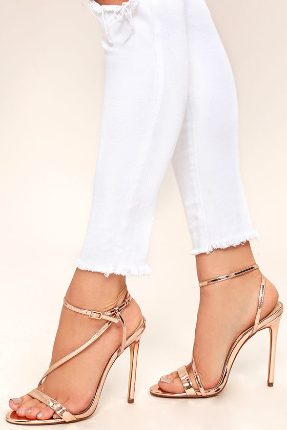 white and rose gold heels