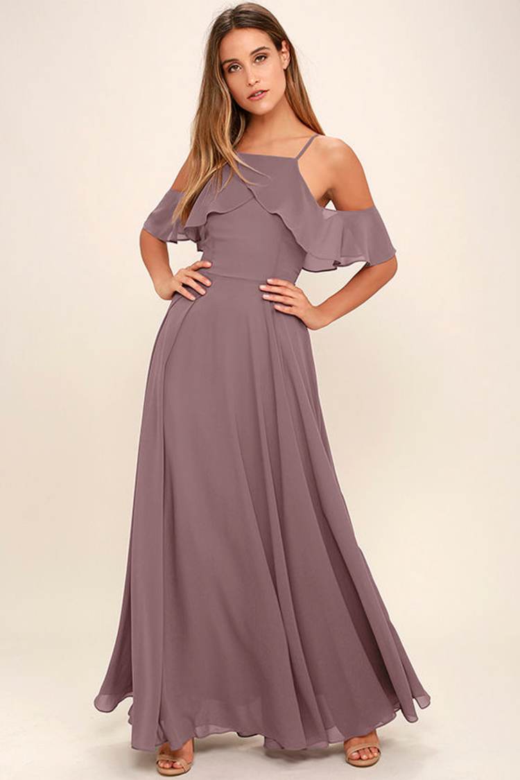 dusty purple chiffon dress Dusty Purple V-neck Maxi Chiffon Bridesmaid Dress