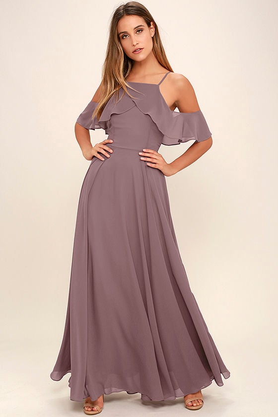 Lovely Dusty Purple Dress - Off-the-Shoulder Maxi - Chiffon Maxi - $84. ...
