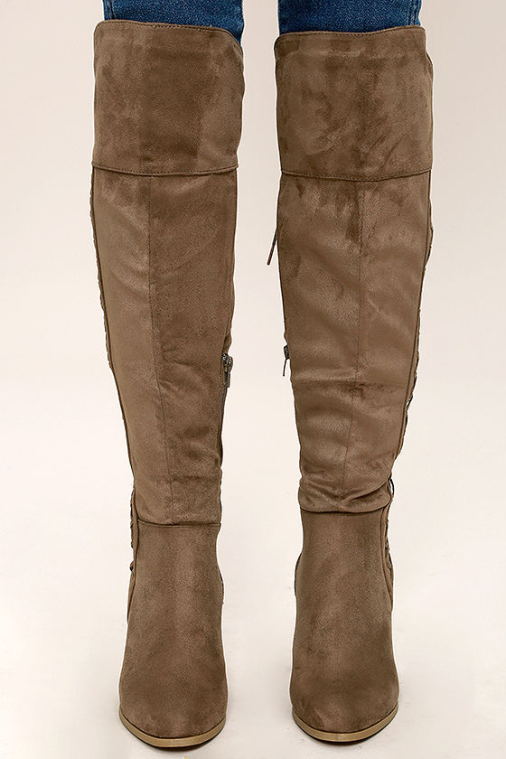 Chic Taupe Knee High Boots - Vegan Suede Knee High Boots - $39.00