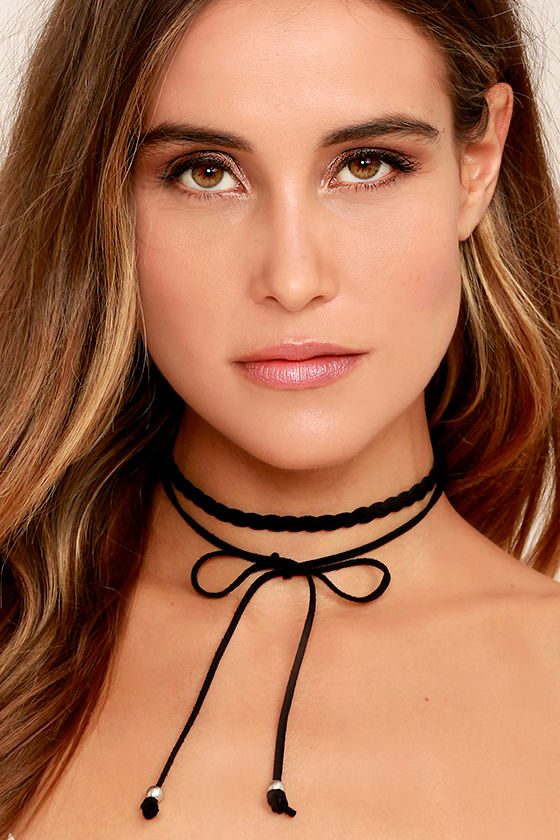 Everyday is a Winding Road Black Suede Layered Choker Necklace 1