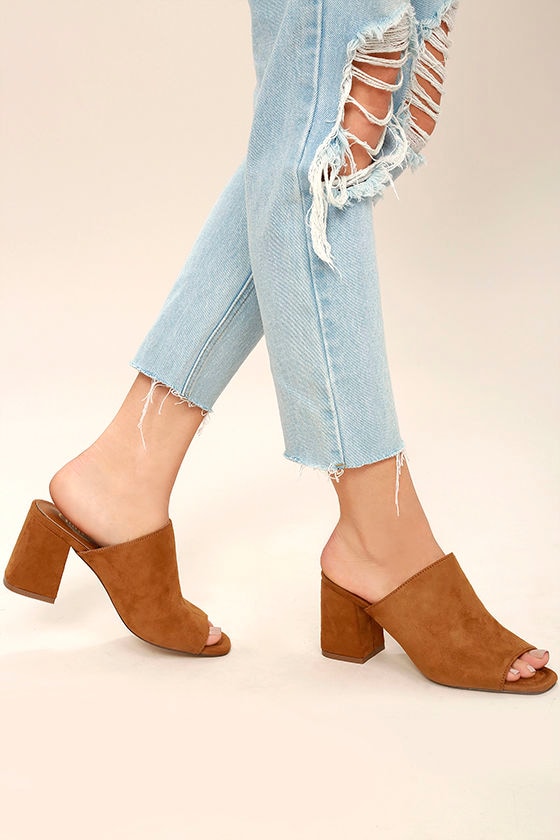 Chic Chestnut Heels - Vegan Suede Mules 