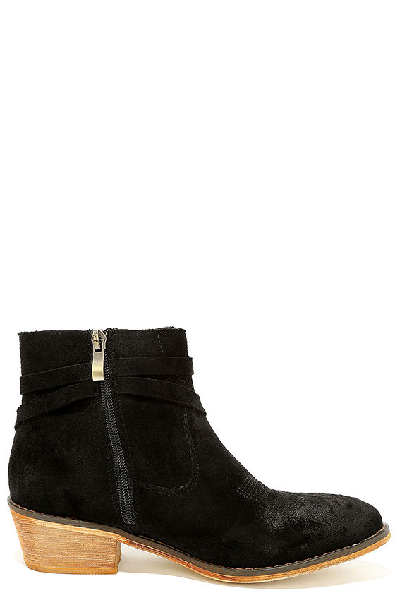 Cute Black Suede Booties - Ankle Booties - Concho Ankle Boots - $58.00